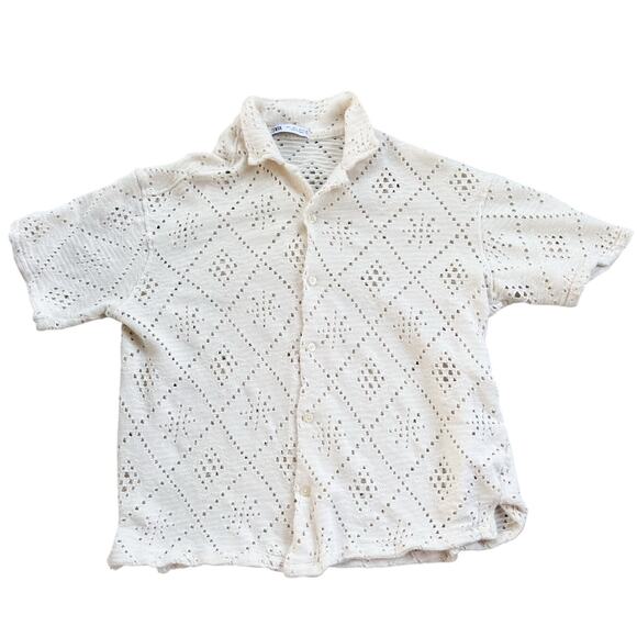 Zara Women’s Cream Eyelet Button Down Large - Picture 1 of 5